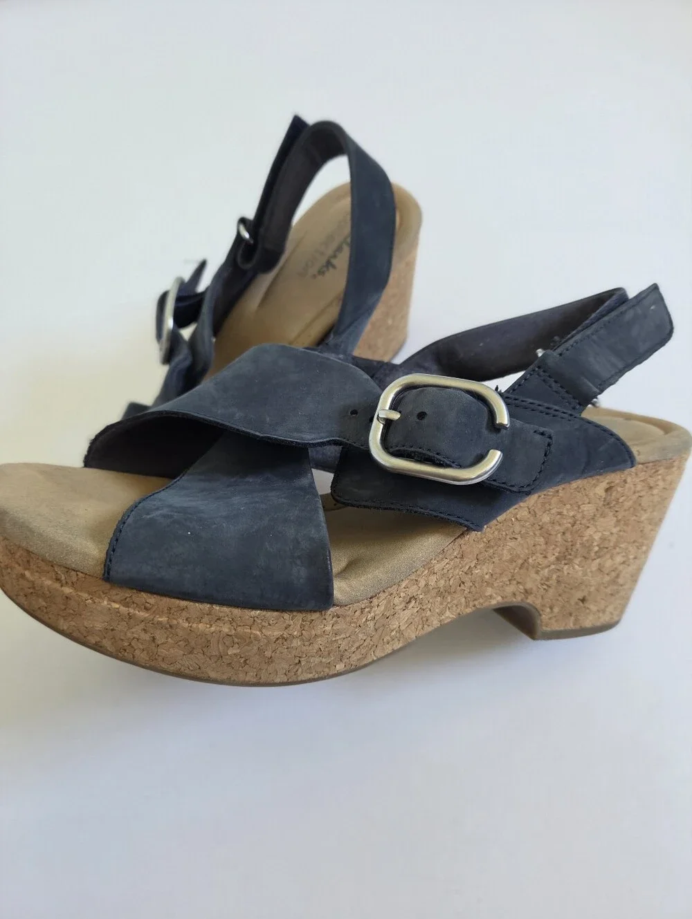 Clarks Giselle Dove Leather Wedge Sandal comfort nubuck size 9